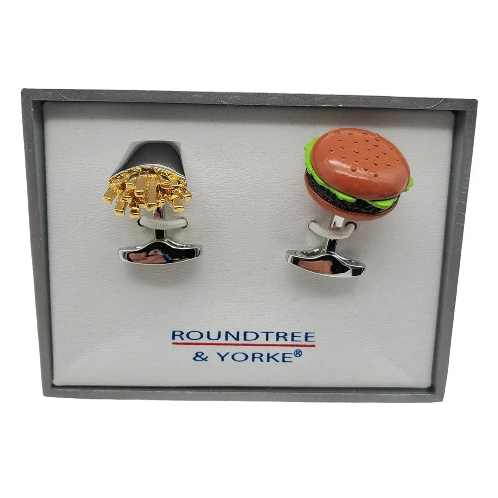 Burger & French Fries Cufflinks Roundtree Yorke Hamburger Statement Food Novelty